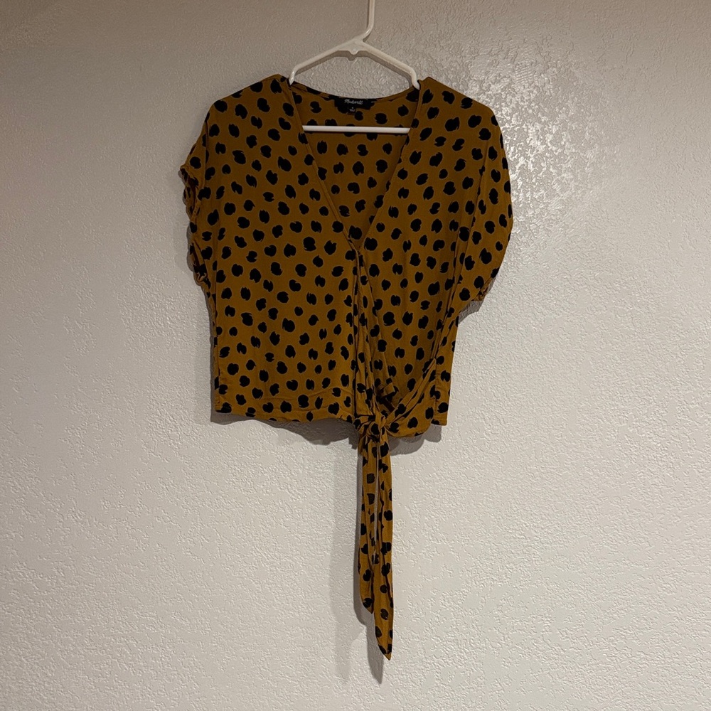 Madewell Mustard Polka Dot Wrap Blouse